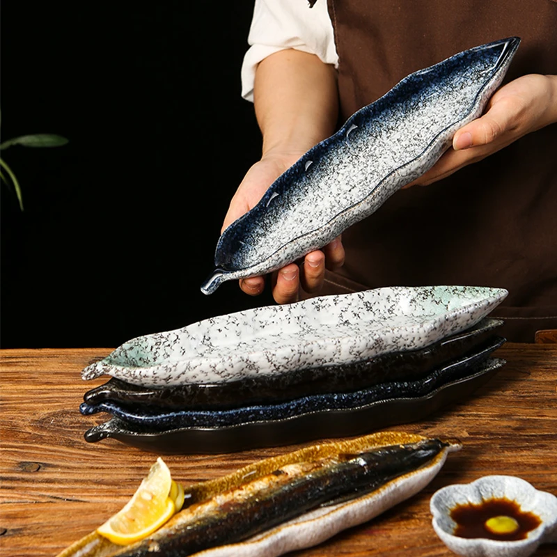 Japanese Cuisine Sashimi Cutlery Ceramic Cold Dish Saury Sushi Serving Plate Eel Sashimi Platter Dessert Plate Snack Tray