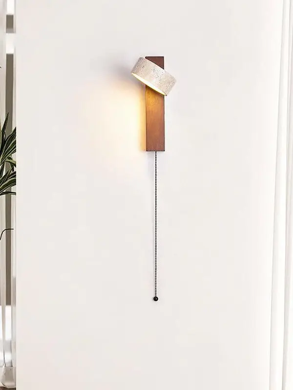 

Japanese style wooden wall lamp with pull cord switch Nordic natural wood lighting for bedroom hallway living room vintage