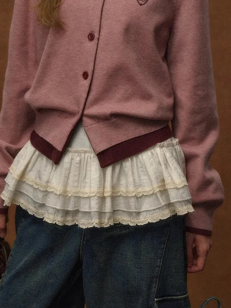

Korean Lace Splicing Mini Skirts for Women Japanese Sweet Lolita Solid Skirts Y2K High Waist Streetwear Patchwork Ruffle Skirts