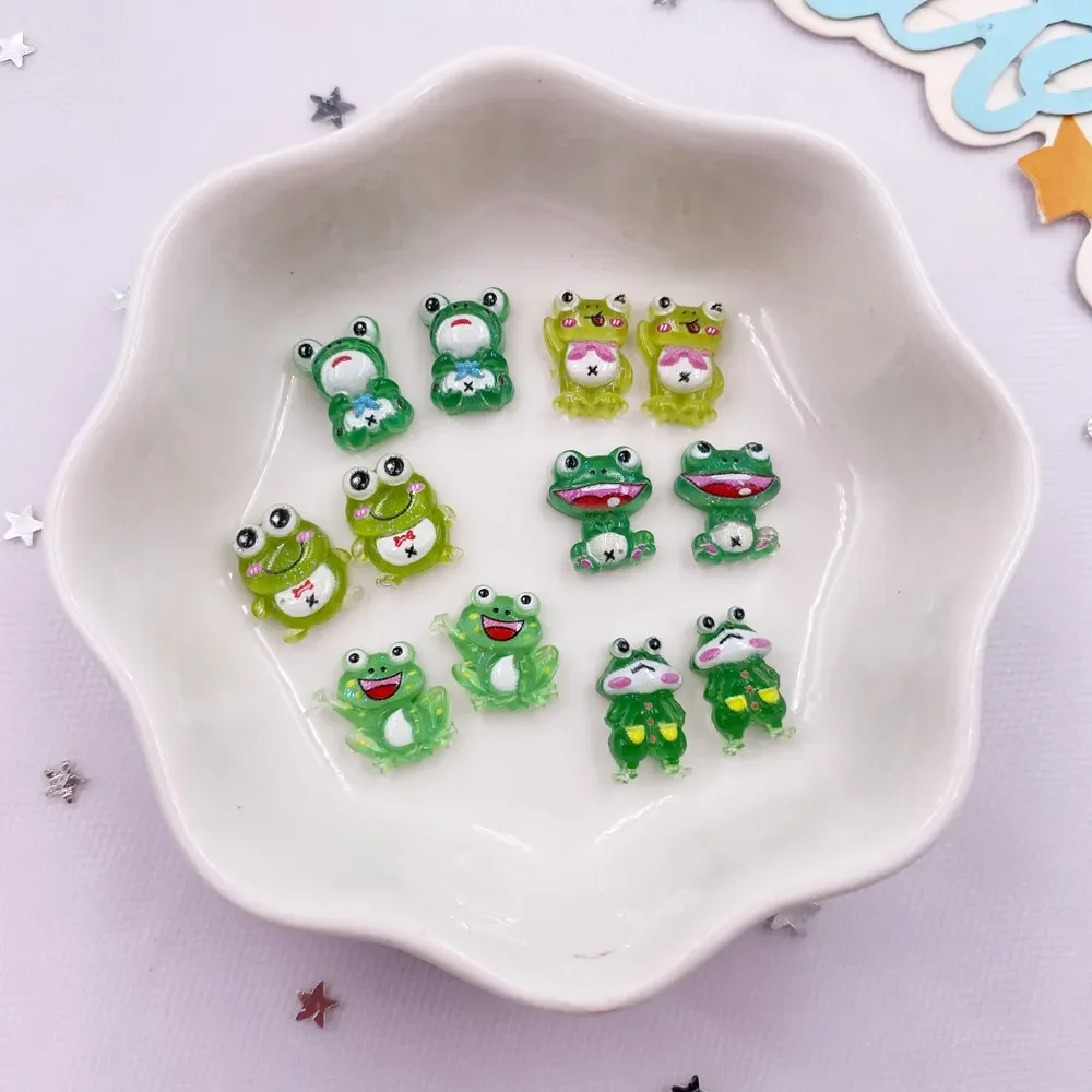 50pcs Mixed Resin Glitter Colorful Cute Green Frog Flatback Rhinestone Figurines Nail Art DIY Party Scrapbook Accessories Crafts