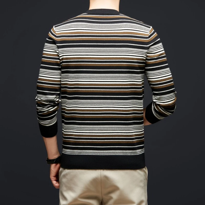 Classic  Striped Close-fitting Bottoming Shirt Men's Daily Casual O-neck Pullover Sweater Daily Casual Knitted Sweater.M-4XL