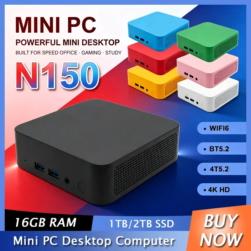 2026 Portable Mini PC Intel N150 Mini PC High‑Performance 32GB RAM 1TB 2TB SSD WIFI6 BT5.2 4K 60Hz HD Gaming Office Study PC