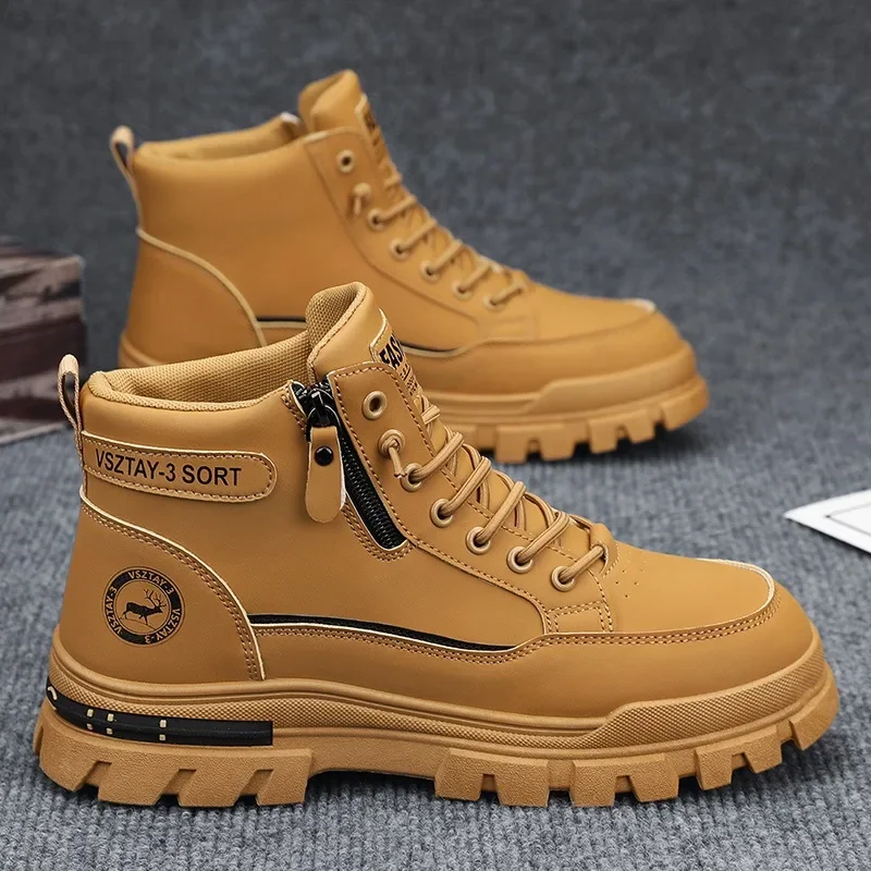 

Men's Ankle Boots Fashion Motorcycle Boots 2026New Casual High-top Boots Quality Leather Sneakers for Men Lace Up Platform Boot