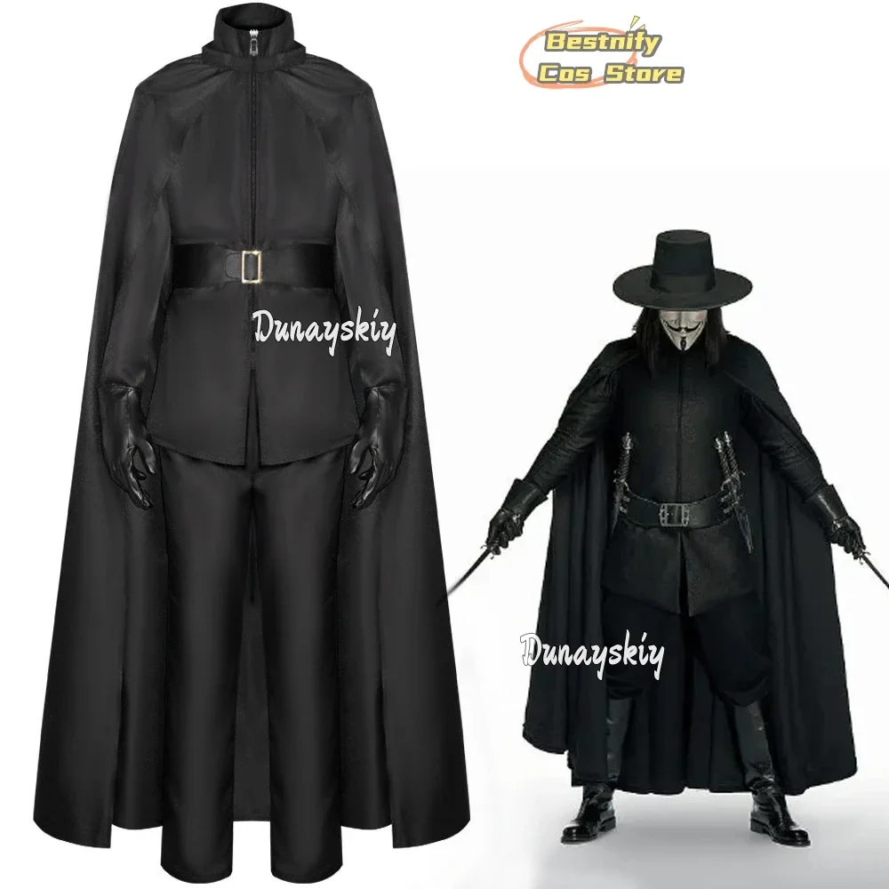 

CosplayMovie V Cosplay Costumes Black Uniform Long Cloak Halloween Carnival Party Dressing for Men Outfit Suit
