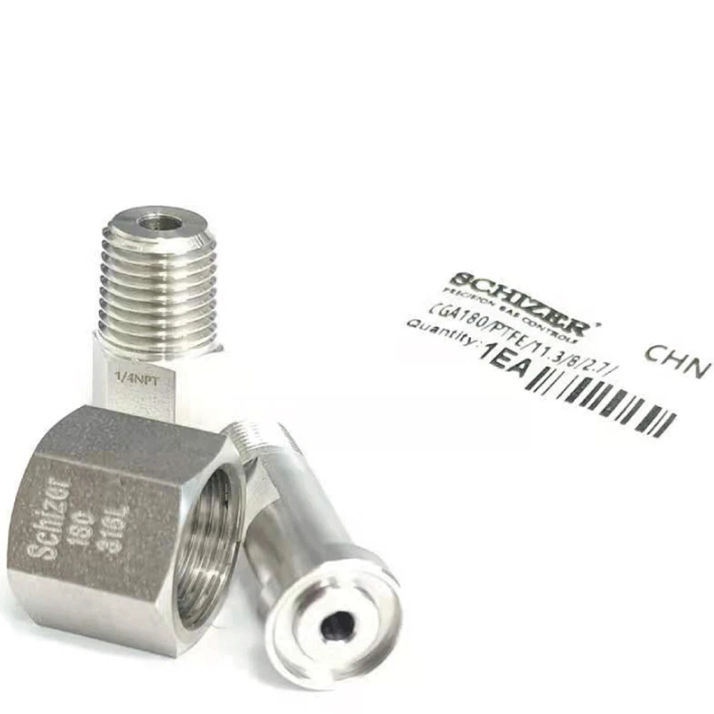 Conector de tubo de acero inoxidable CGA180 hembra a 1/8 "1/4" NPT Macho SUS316L, junta de válvula de cilindro de Gas, Isotope de gas