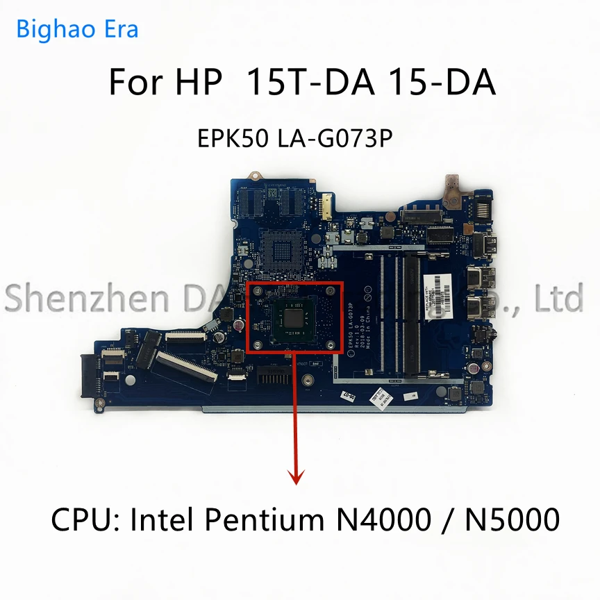 For HP 15T-DA 15-DA Laptop Motherboard With Intel N4000 CPU DDR4 EPK50 LA-G073P SPS: L20375-601 L20375-601 L20375-001