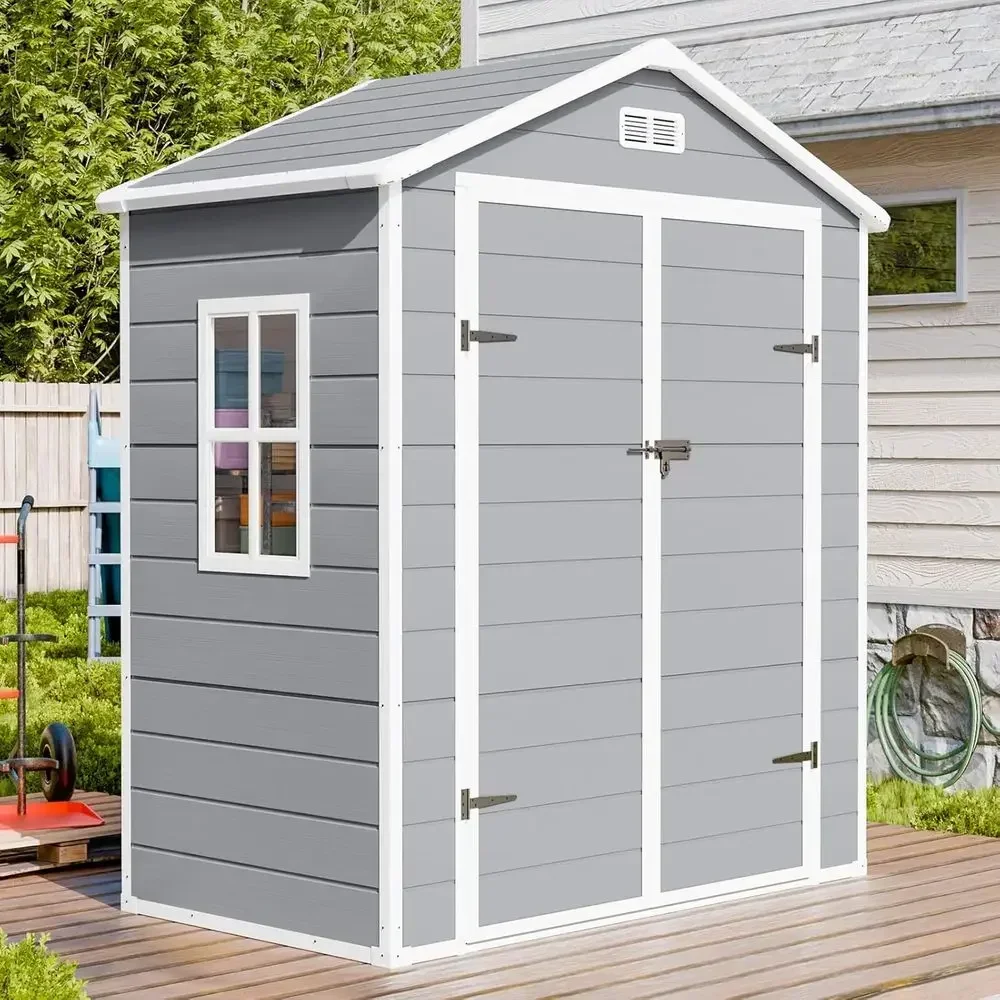 Light Gray 6x3 ft Outdoor Plastic Storage Shed with Floor, Window, and Lockable Door for Patio, Garden, and Backyard