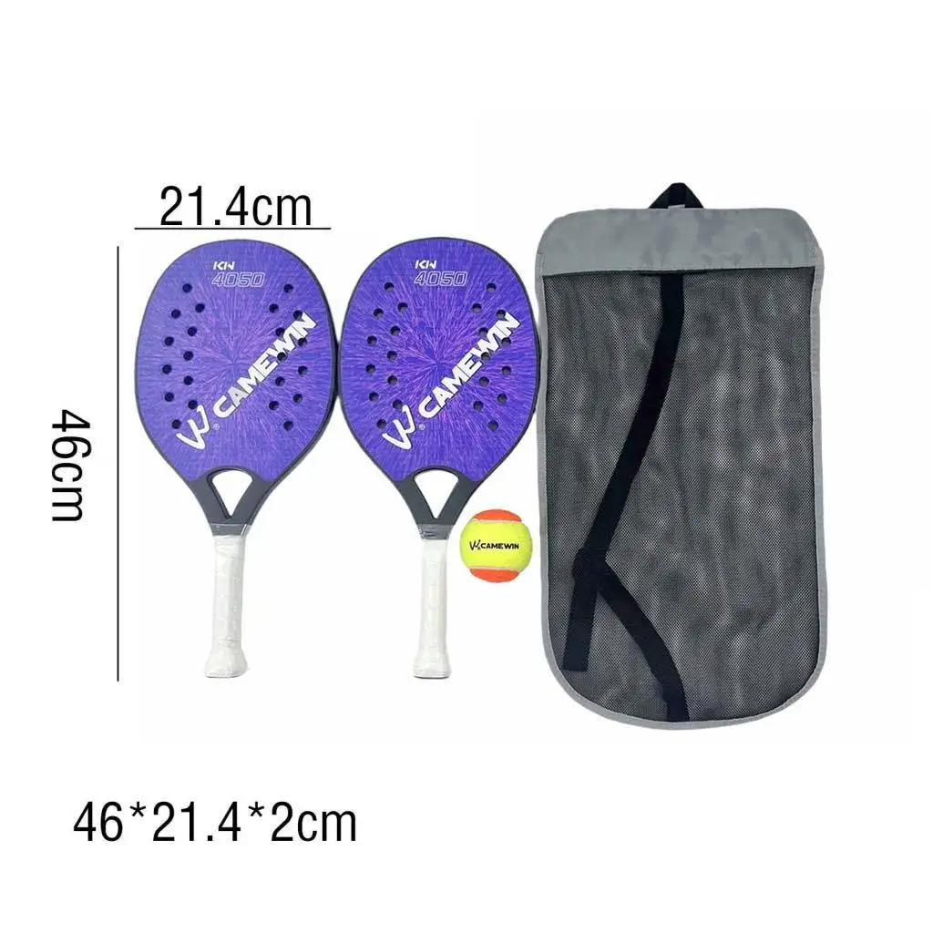 2Pcs Beach Tennis Rackets for Children Carbon Fiber Frame Professional Nonslip Grip Beach Tennis Paddles with Bag for Park Yard