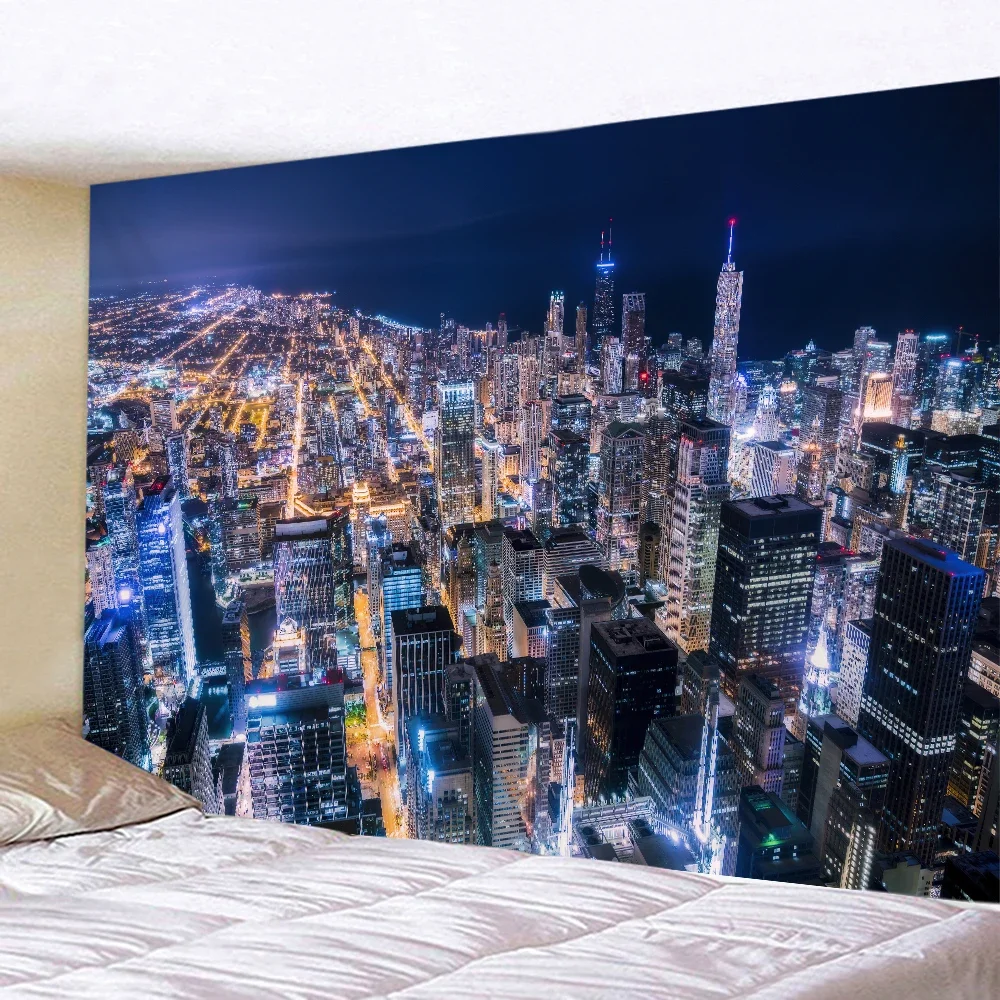 New York City Night View Tapestry Hippie Wall Hanging Home Art Bohemian Decorative Tapestry Background Cloth Sheet Sofa Blanket