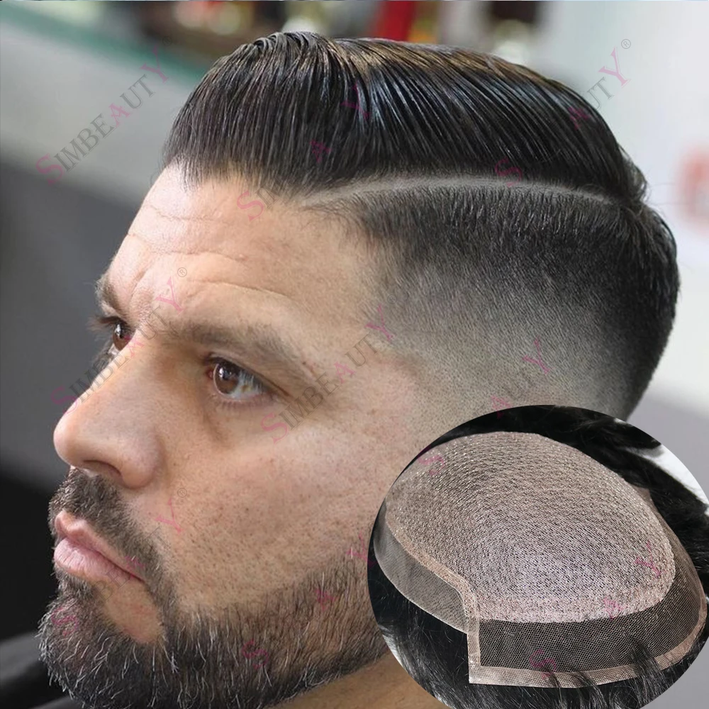 

Необнаружимый кружевной передний шелковый топ, черные волосы, дышащий парик из человеческих волос Remy для мужчин, естественная линия волос, кружево и искусственная капиллярная пробка