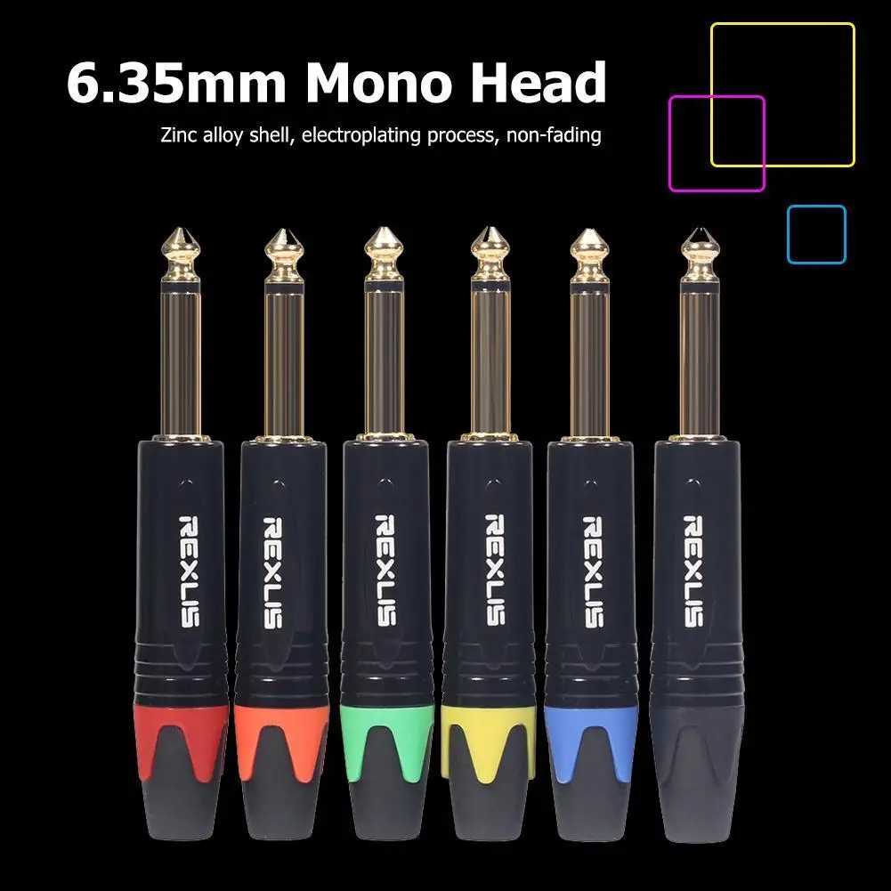 6.35mm Mono Male Plug Zinc Alloy Audio Plug Connector Jack Adapter for DIY Electric Guitar Sound Card Microphone