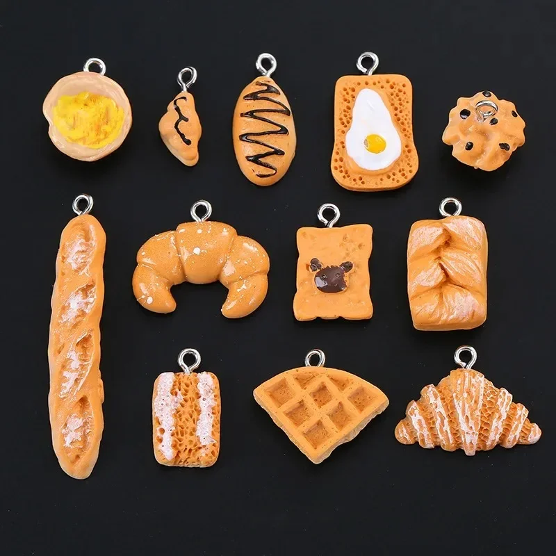10Pcs Kawaii Artificial Food Resin Charms Mini Bread Cake Cookie Pendants DIY Jewelry Making Supplies for Bracelet Keychain