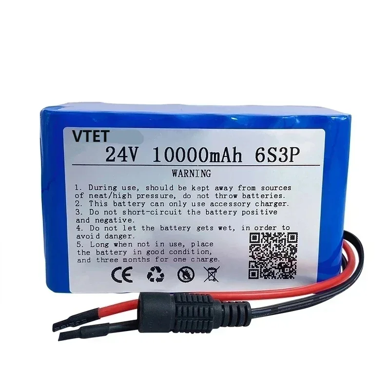 VTET 24V 10Ah 6S3P 18650 Li-ion Battery 10000mAh High Capacity Moped /Electric/Li Ion Battery Pack+25.2V Charger DIY Production