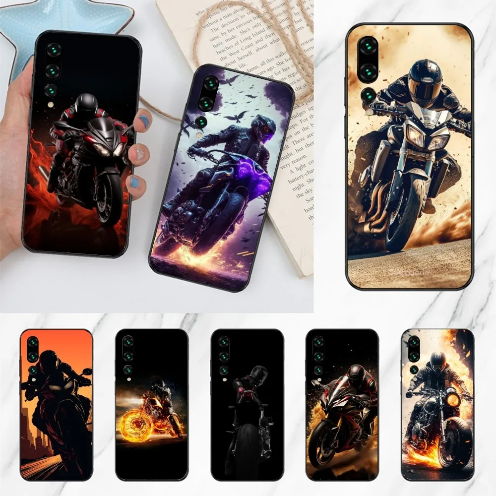 Motorcycle Rider Mobile Cell Phone Case for Huawei P50 P40 P30 Pro Lite P Smart 2021 2019 Magic 3 Black Soft Phone Cover Funda