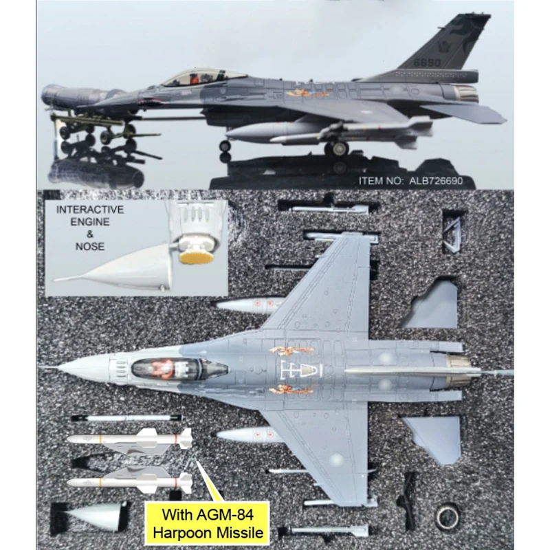 

Diecast 1:72 Scale F-16A Fighter Jet Flying Tigers Souvenir With Harpoon Bomb Alloy Finished Model Collection Gift Toys