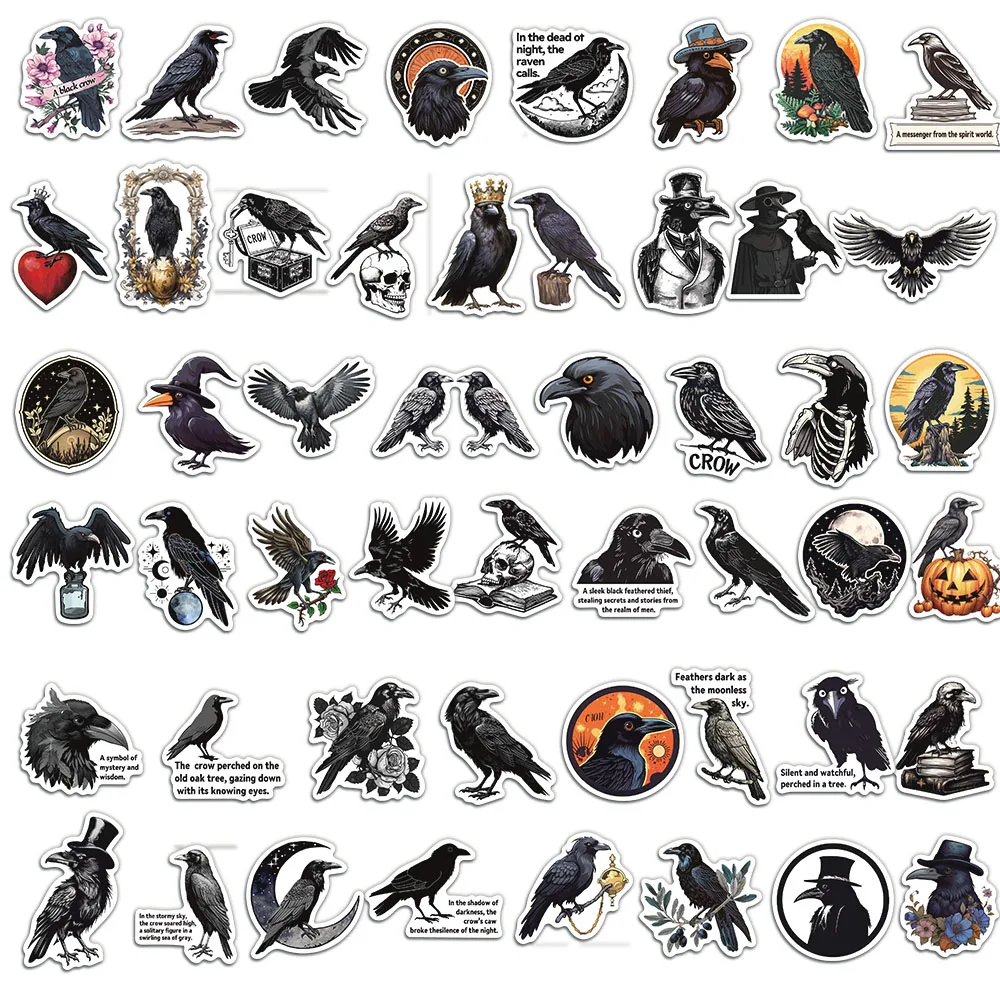 50PCS Black Crow Sticker DIY Notebook Notebook Computer Water Cup Sticker Material