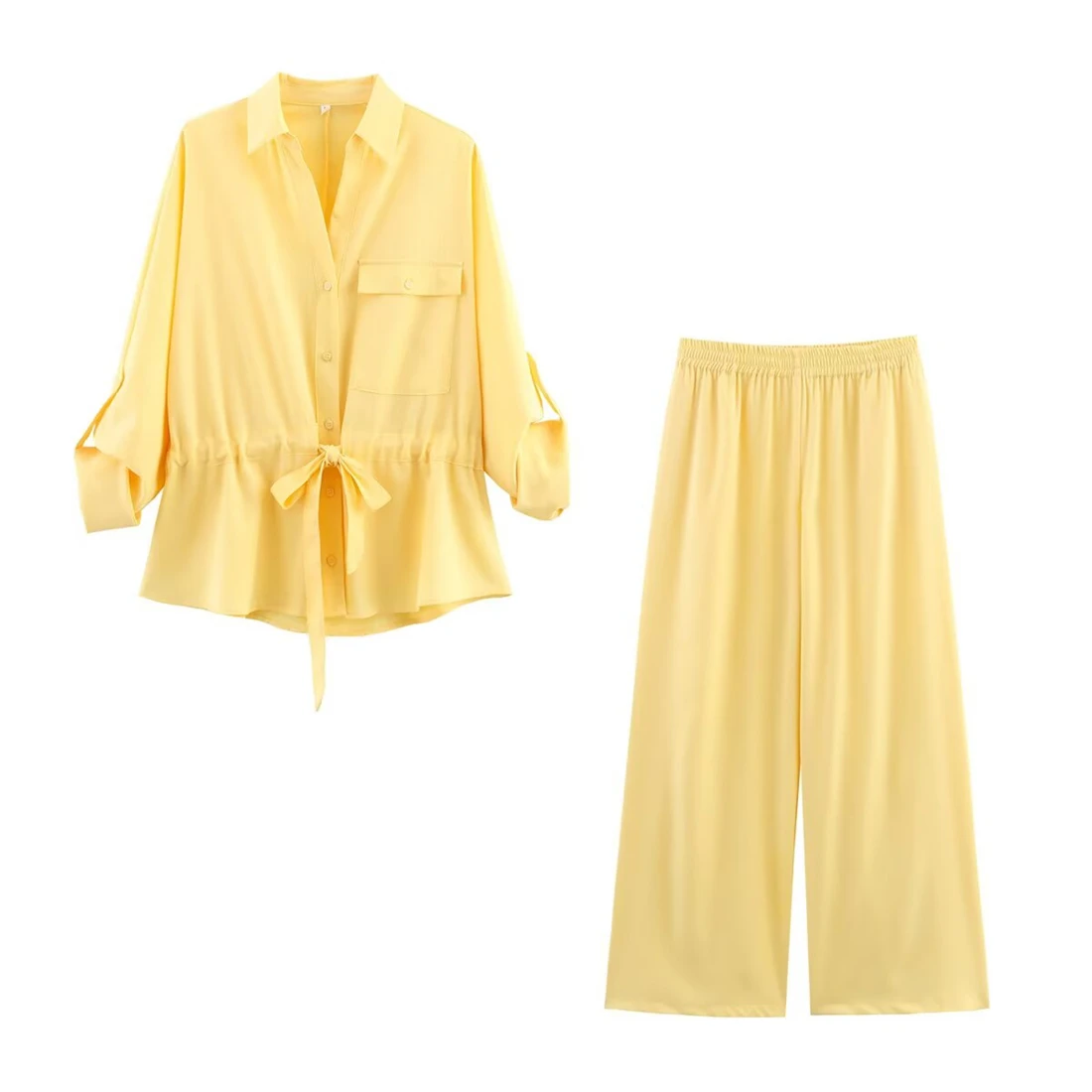 Conjunto de camisa y pantalones de manga larga con cuello de solapa para mujer, traje de pantalón informal sencillo y cómodo