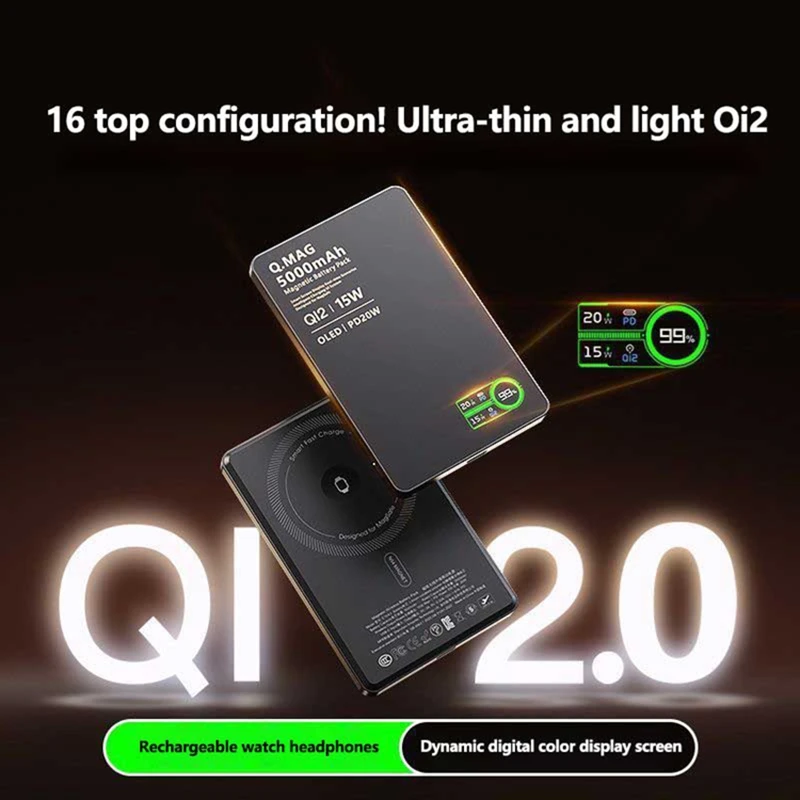 

Портативный магнитный беспроводной PowerBank на 10000 мАч, PD22.5W, Qi 2.1, USB-C, быстрая зарядка, внешний аккумулятор для Magsafe, iPhone, Samsung ﻿