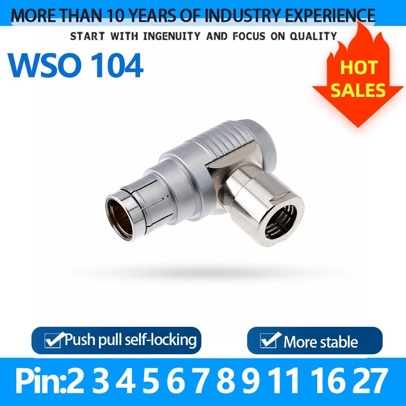 

WSO compatible Fischer 104 2F 2 3 4 5 6 7 8 9 11 16 19 27Pin right angle male plug push-pull self-locking connector