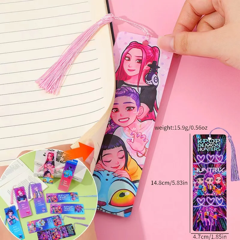إشارات مرجعية أنيمي KPop Demon Hunters - مقتنيات مروحة ثنائية تصميم فتاة/حيوانات كرتونية، علامات قراءة للطلاب هدايا أدبية