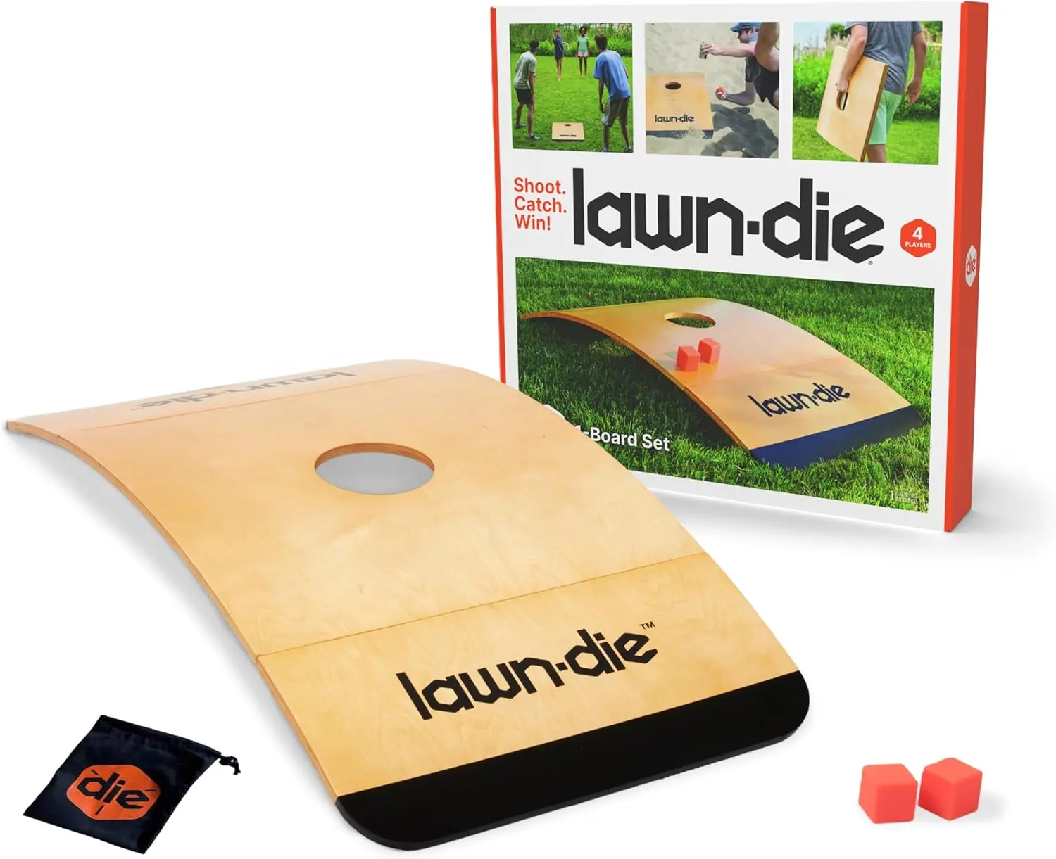 

Lawn Dice Toss Game – Portable Folding Board for Yard, Beach & Camping – 24x46 in Curved Wood Target with Silicone Dice