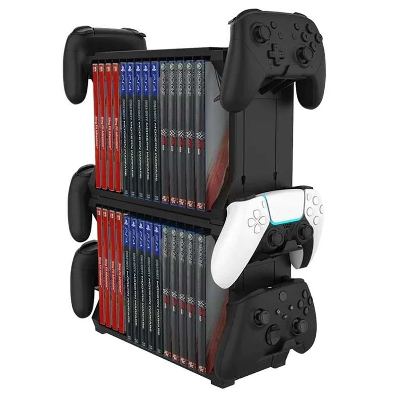 Game Storage Rack with Controller Holder, Multifunctional Game Disc Storage Bracket for Gaming Accessories