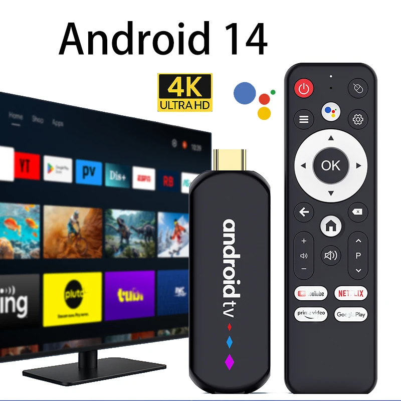 TV Stick Android S905L3 H96 MAX Android 14.0 4K Quad Core 2.4G 5G Wifi BT Reproductor multimedia para hogar Asistente de voz Smart TV Stick