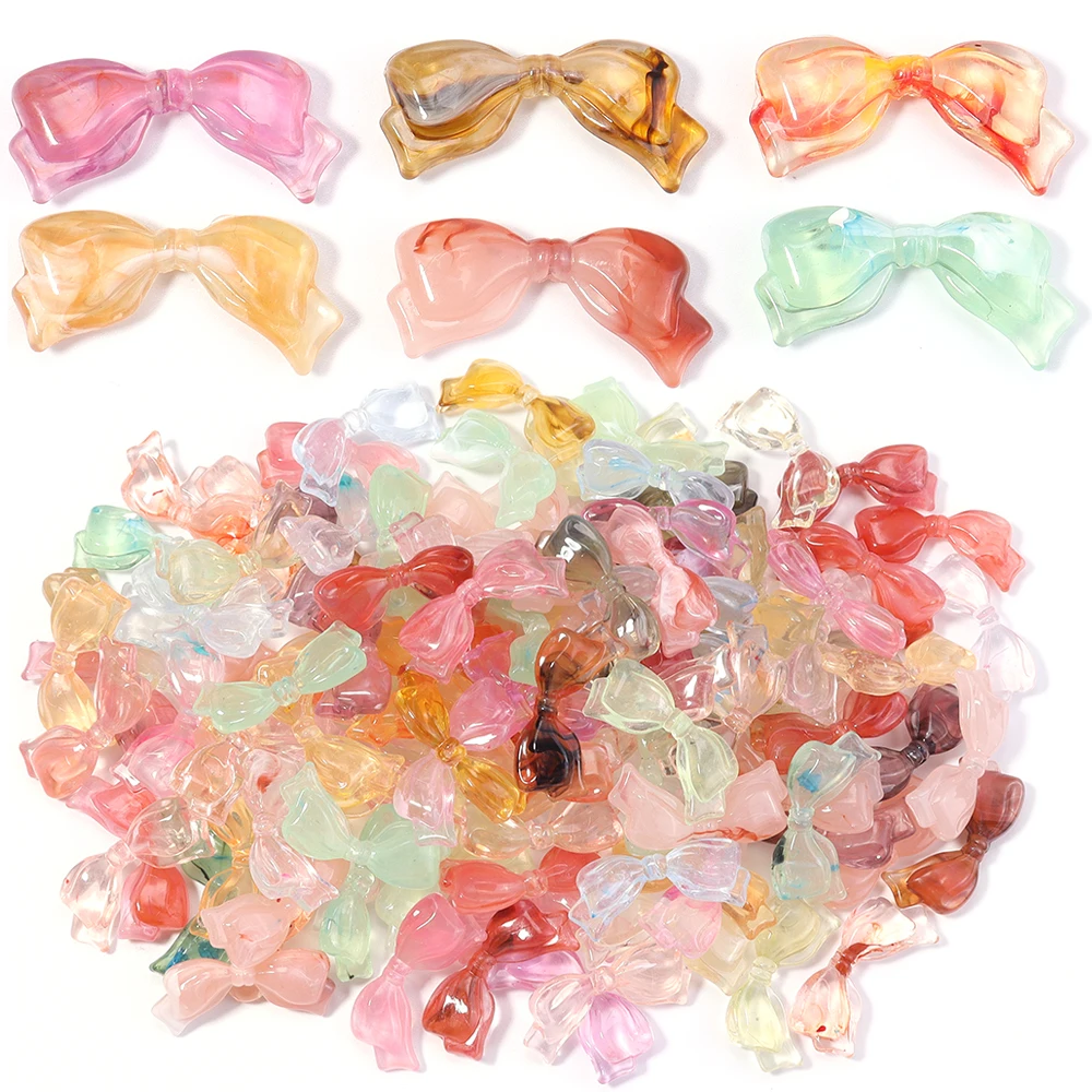 30pcs 29x14mm Acrylic Bow Beads Colorful Bowknot Loose Bead For Jewelry Making DIY Bracelet Necklace Phone Key Chain Accessories image 3