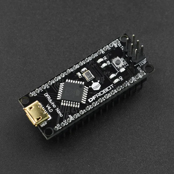 

The DFRduino nano USB microcontroller ATMega 328 is compatible with the Arduino Nano