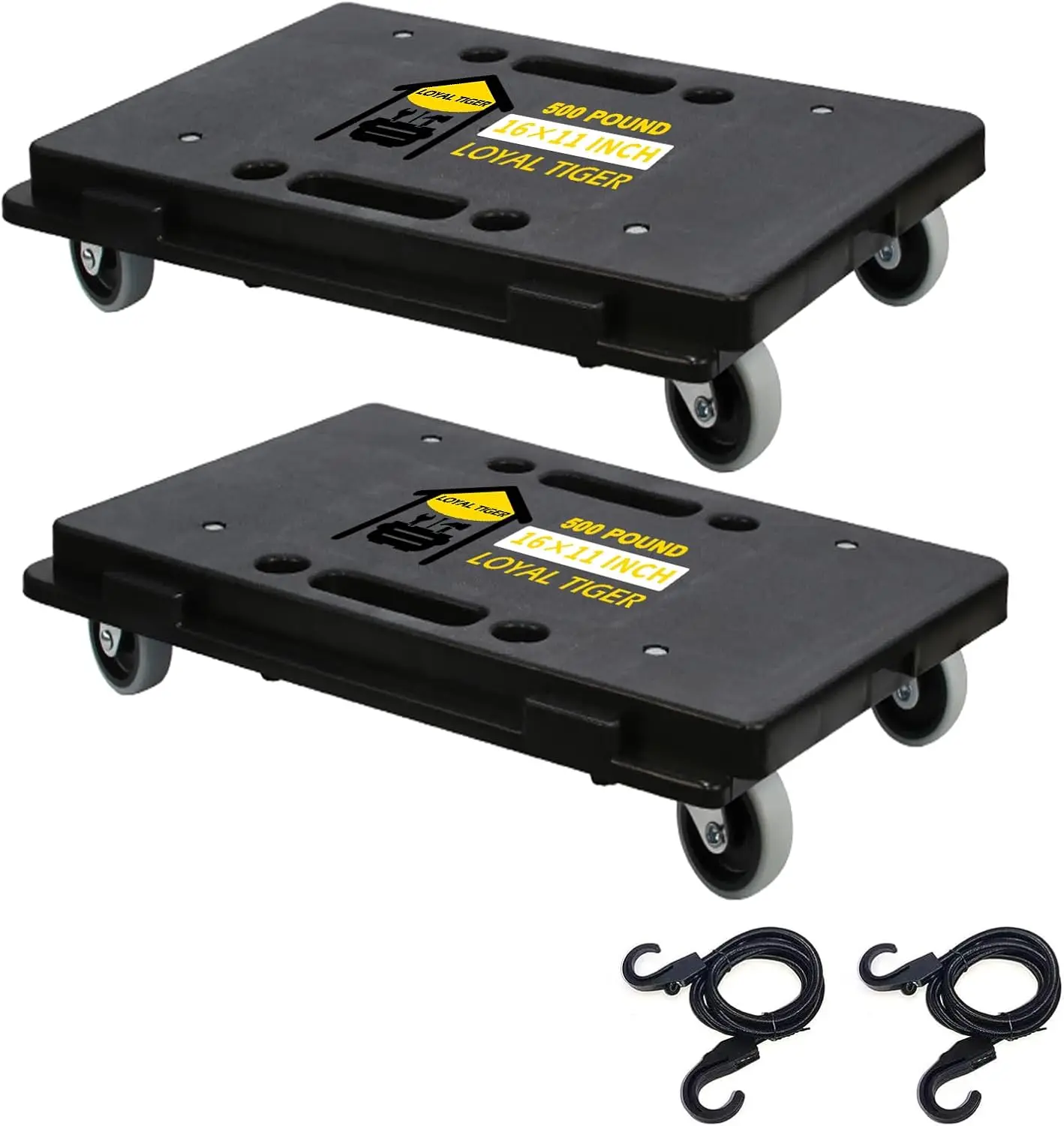 Heavy Duty Furniture Dolly, 4-Wheel Moving Cart with Ropes, 500lbs Capacity, Portable Design for Home and Office Use