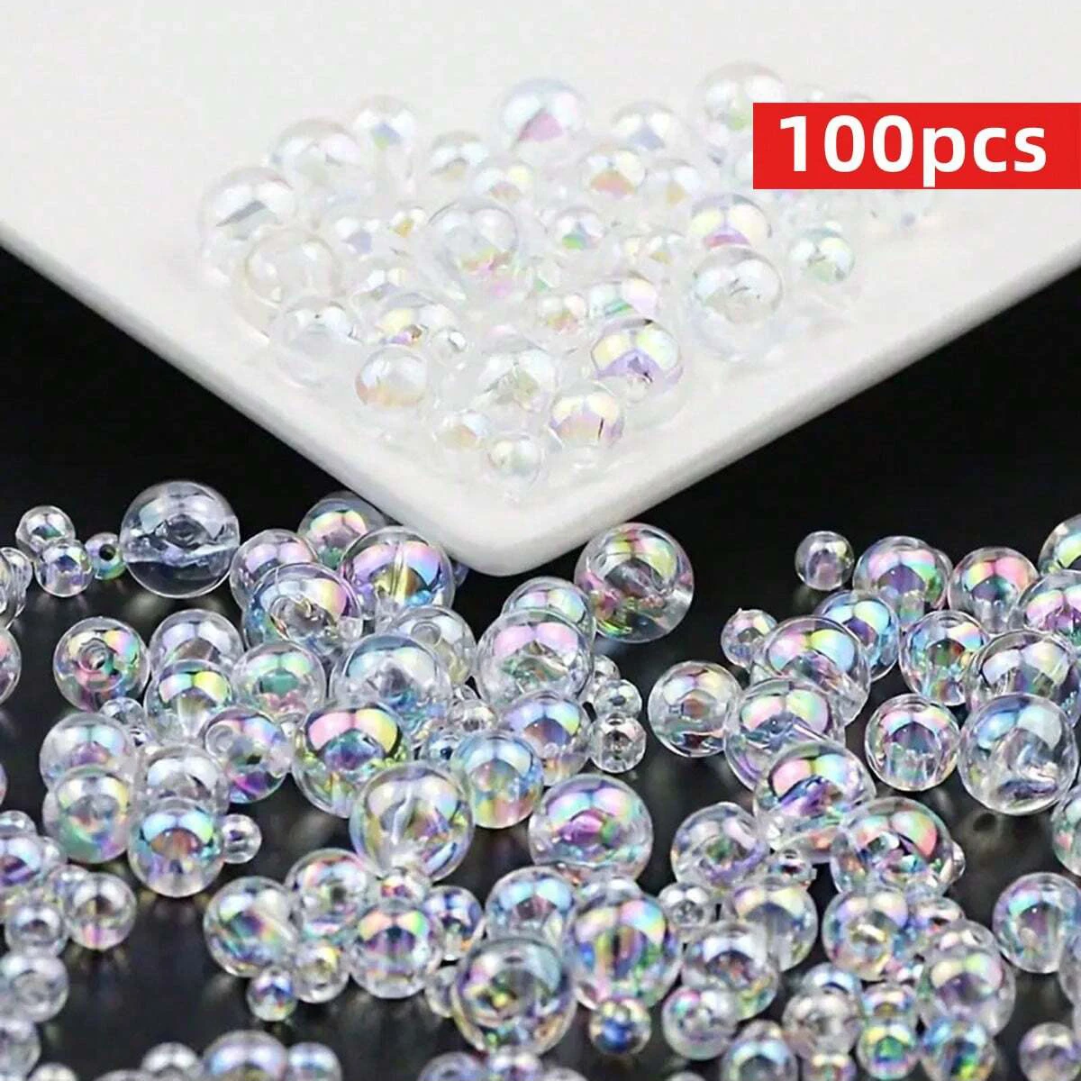 100pcs 8mm Mixed Sizes White Translucent AB Color Round Beads For Making DIY Handmade Craft Supplies