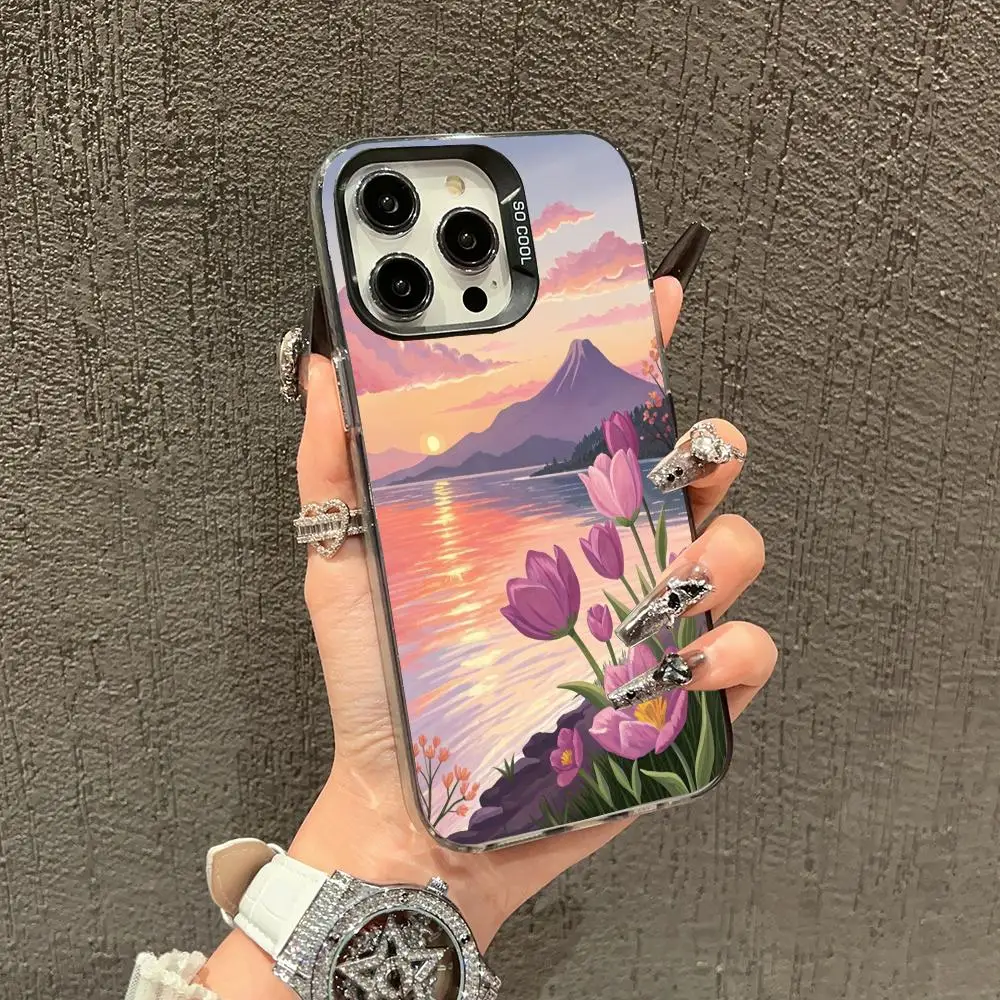 

Cartoon pink tulip phone case suitable for iPhone 16 15 14 13 12 11 Pro/Max/Plus anti drop and shockproof back cover