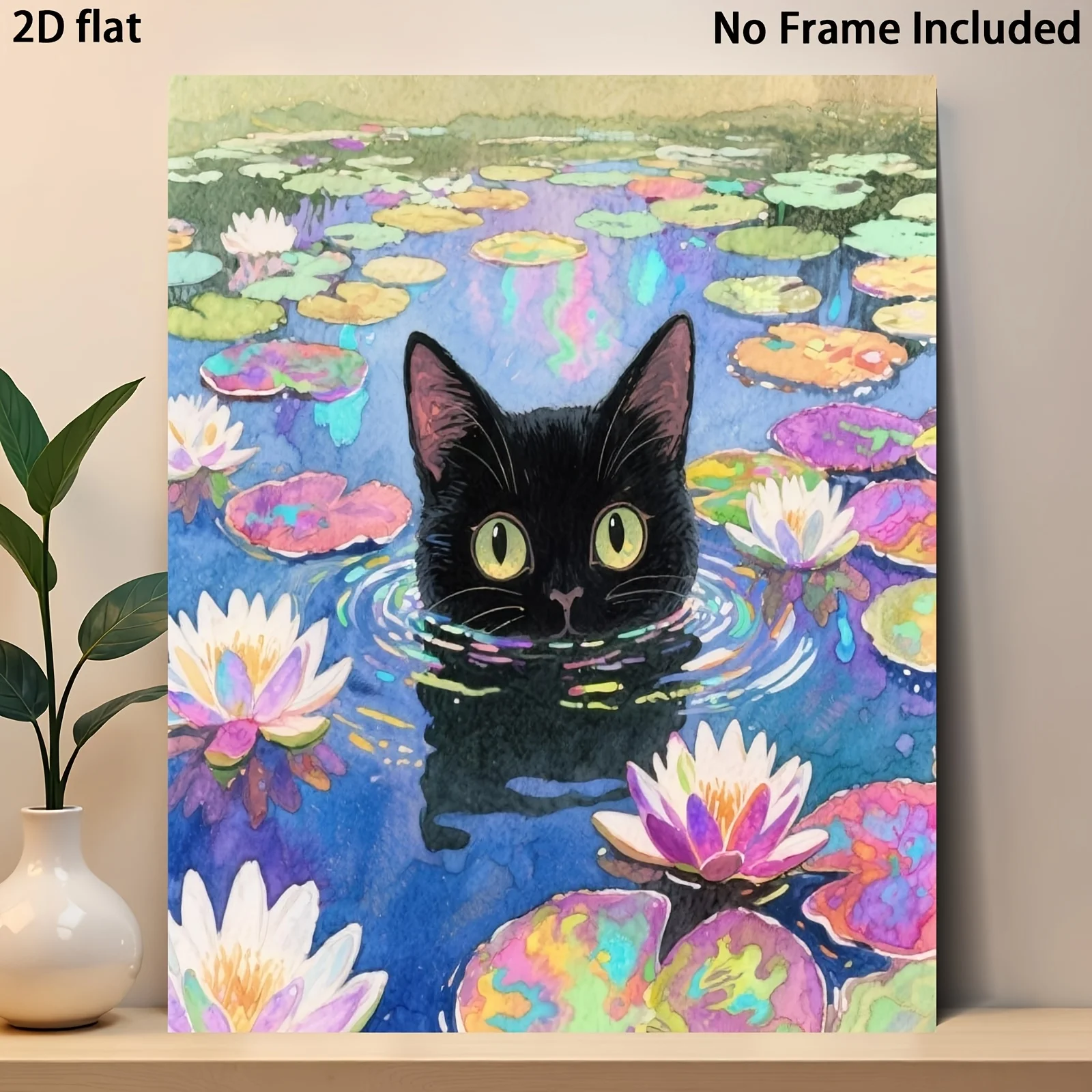 DIY Bilder nach Zahlen: Katze und Seerosen Malen nach Zahlen auf Leinwand, handgemaltes Bild, Kunstgeschenk, Heimdekoration