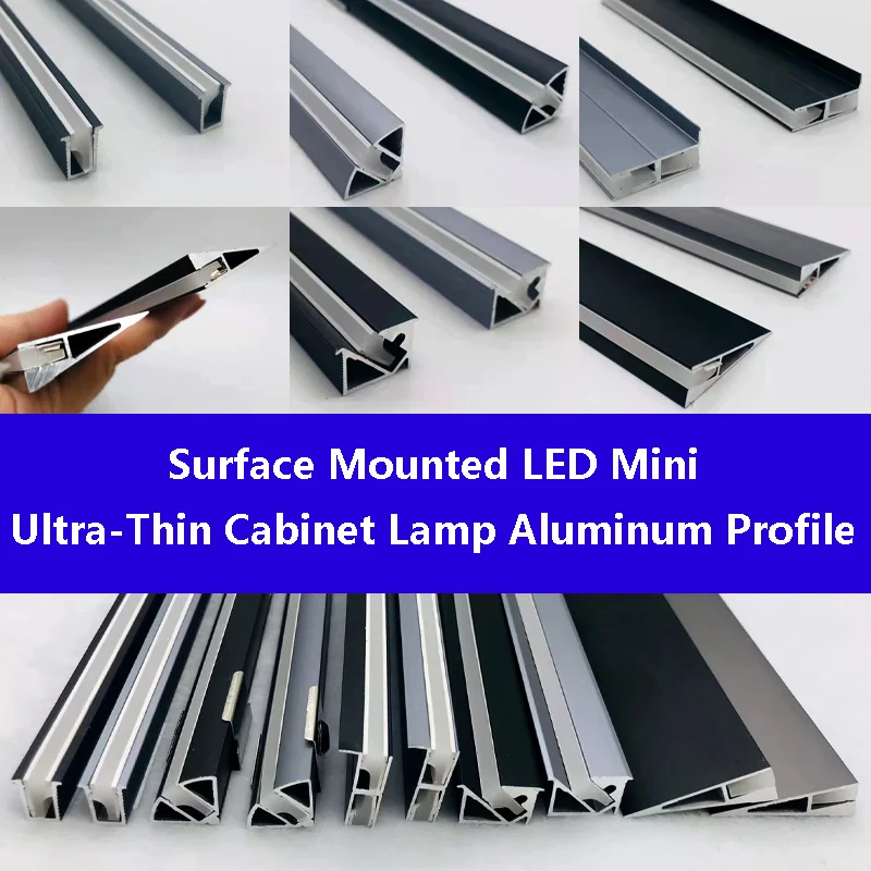 Surface Mounted LED Mini Cabinet Lamp Aluminum Profile Silicone Diffuse Channel Wardrobe Bookcase Layer Board Hard Strip Light