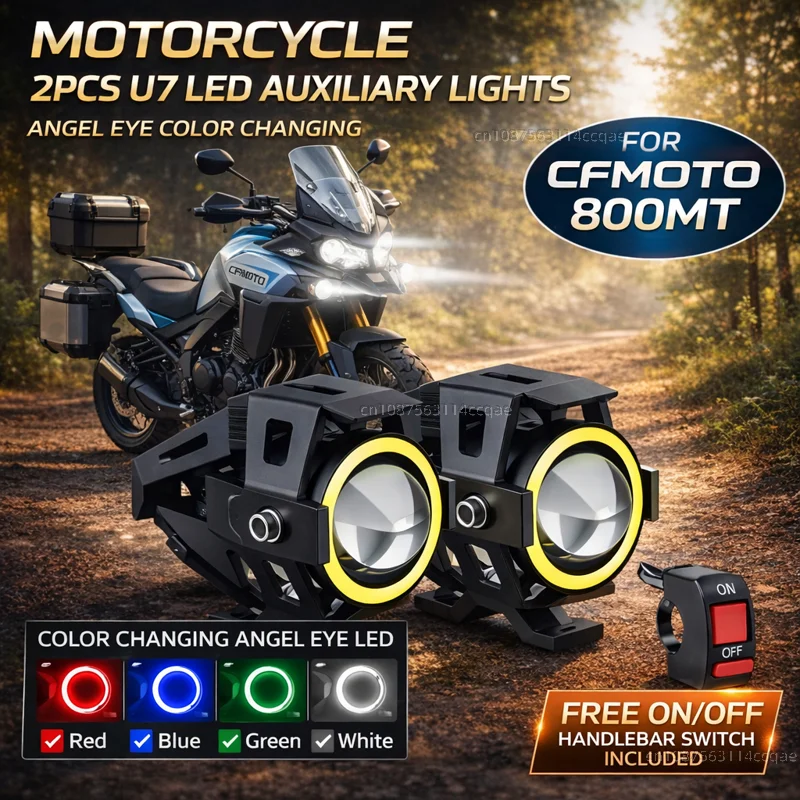 Waterproof Motorcycle LED Headlight 3000LMW U7 Motorbike LED Driving Fog Spot Light with Switch For CFMOTO 800MT 800 MT 2021