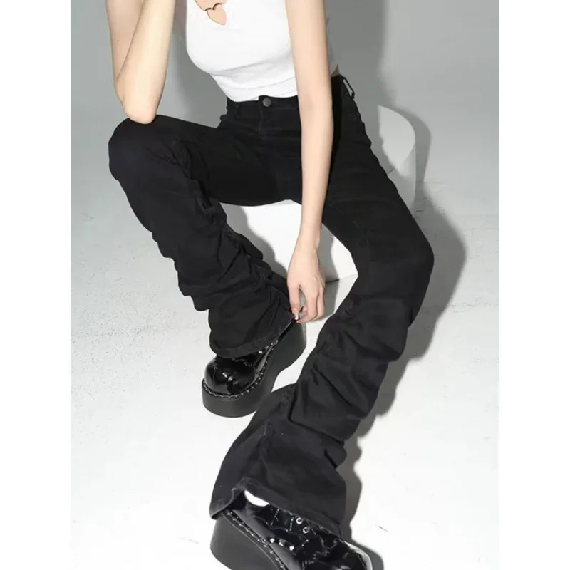 

Skinny Jeans Women Black High Waisted Elastic Pleated Slim Fit Foreign Design Niche Straight Pants Trendy