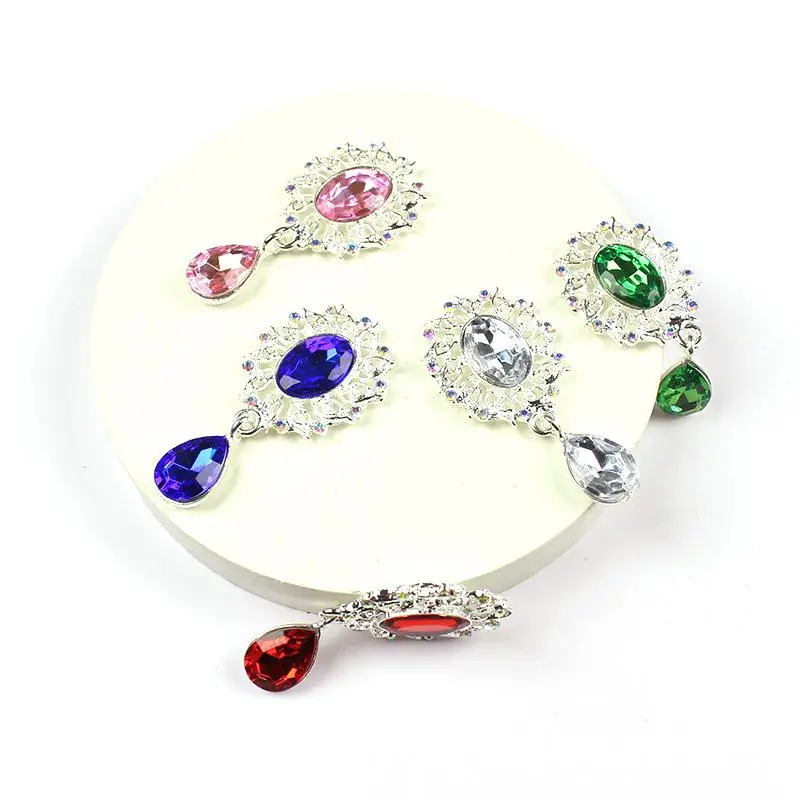 5Pcs Water Droplets Brooch Accessories Garment Decorative Sparkling Crystal Sewing Button Alloy Rhinestone Pendant
