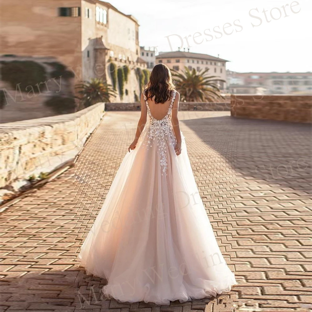 2024 elegante affascinante una linea abiti da sposa da donna Appliques moderne abiti da sposa in pizzo Sexy scollo A V Backless Vestidos De Novias