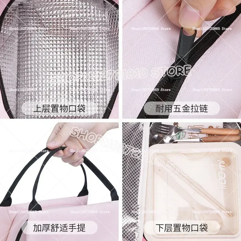 Star Kirbys Lunch Bags Kawaii Anime Color-Blocked Insulated Ice Handbag Fashion Women Office School Picnic Pink Bento Pouch Gift view 3