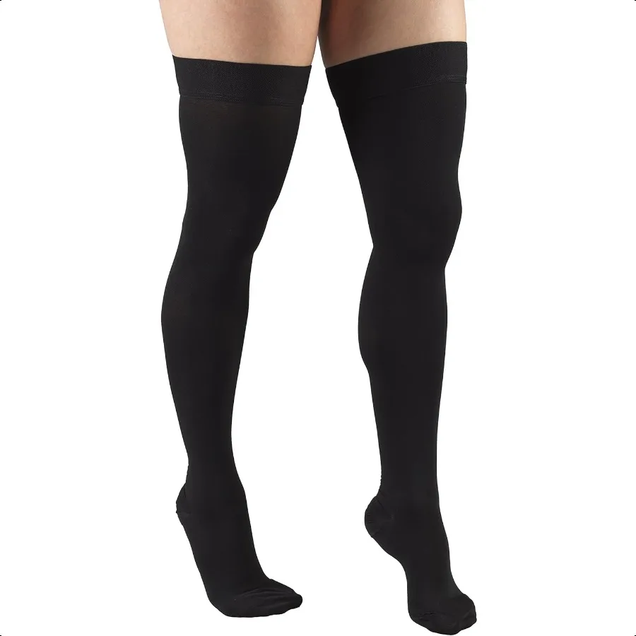 

Truform 2030 Mmhg Comprion Stockings for Men Women Thigh High Length Dot Top Closed Toe Black Large 2030 Mmhg