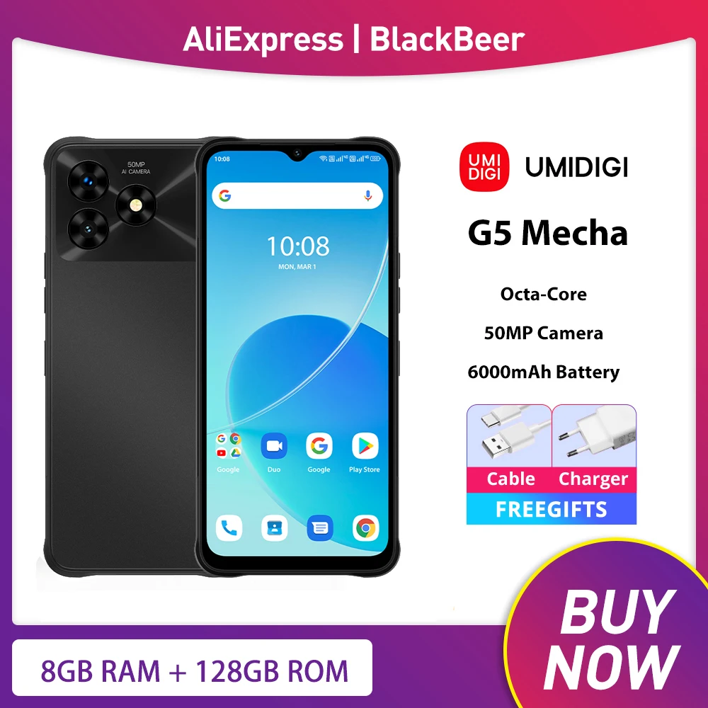 UMIDIGI G5 Mecha Smartphone Android 13 Octa-Core 8GB 128GB 6.6Inch FHD+Screen 50MP Camera 6000mAh 90Hz 10W Fast Charge Cellphone