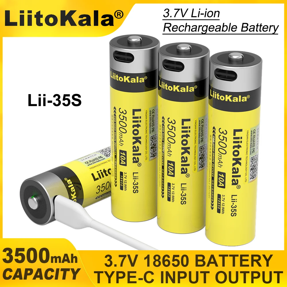 LiitoKala Lii-35S-Type-C 18650 Lithium ion 3500mAh Large Capacity 3.7V lithium battery for Remote control wireless mouse