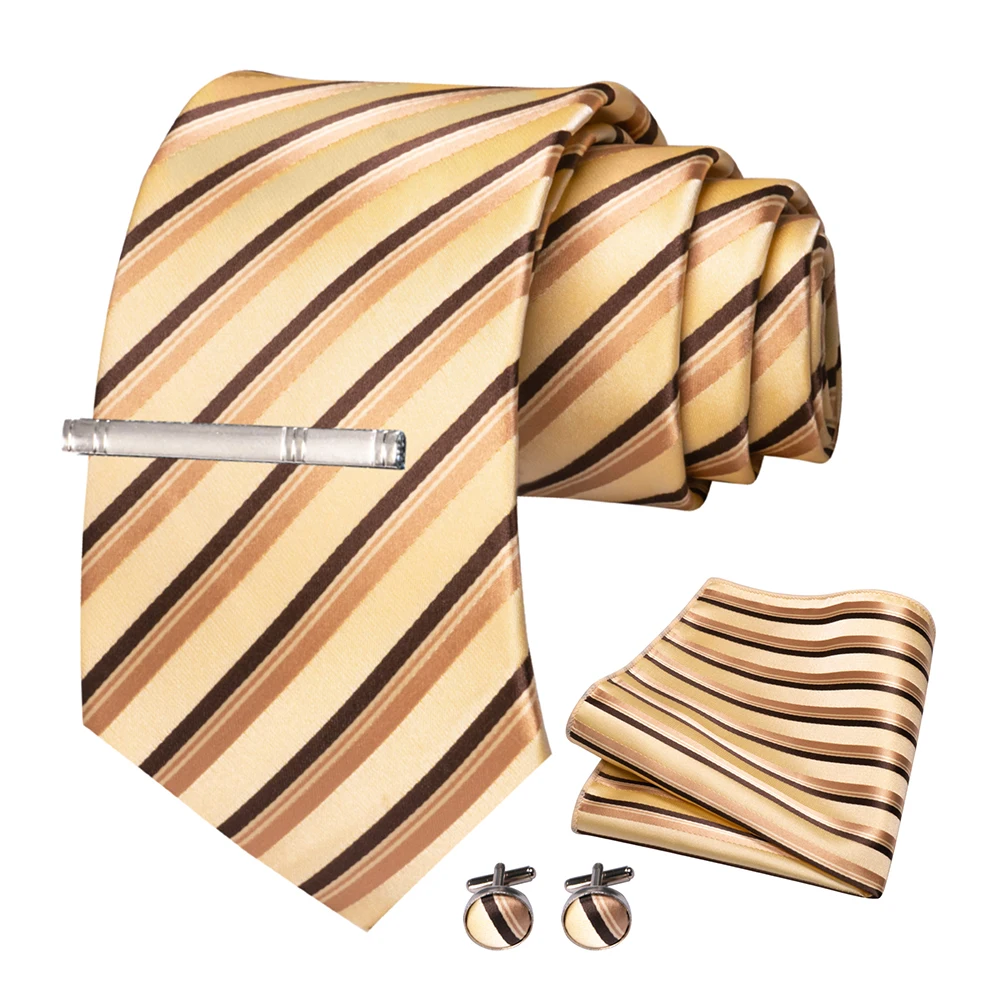 JEMYGINS Mode Männer Krawatte Luxus Gelb Gold Striped Plaid Seide Hochzeit Krawatte Für Männer Hanky Manschettenknopf Krawatte Set Bussiness Party geschenk – Detail 17