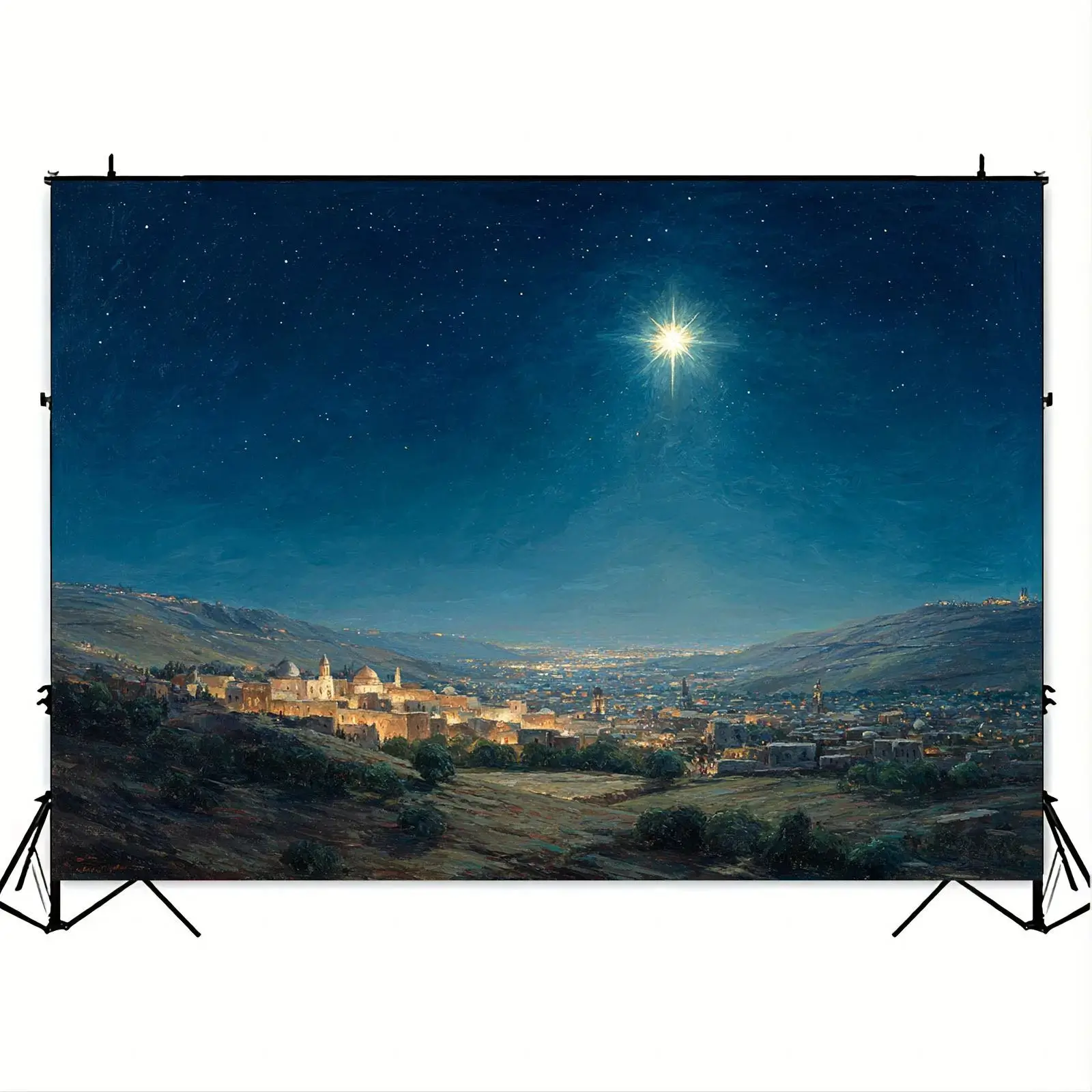 The Night Sky Backdrop of Bethlehem, A Christmas Tapestry of The Deep Blue Night Sky, A Bethlehem City Home Tapestry