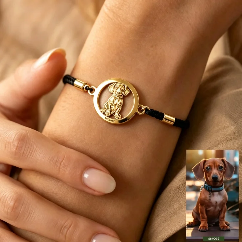 Custom Pet Portrait Bracelet Personalized Cute Dog Photo Engraved  Bracelet Stainless Steel Pet Lover Memorial Jewelry Gift