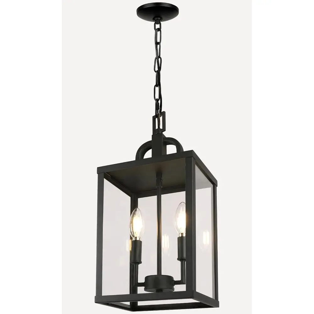 

Большой уличный/внутренний подвесной светильник на 2 лампы, черный металлический, для наружного освещения, с прозрачным стеклом, для потолочного монтажа