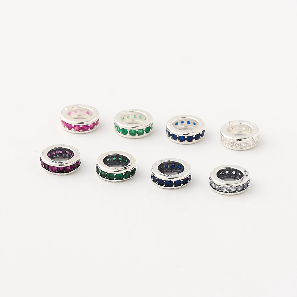 100% Real Sterling 925 Silver Through-hole Septal Zircon Row Bead Diy Material Accessory For Bracelet Necklace