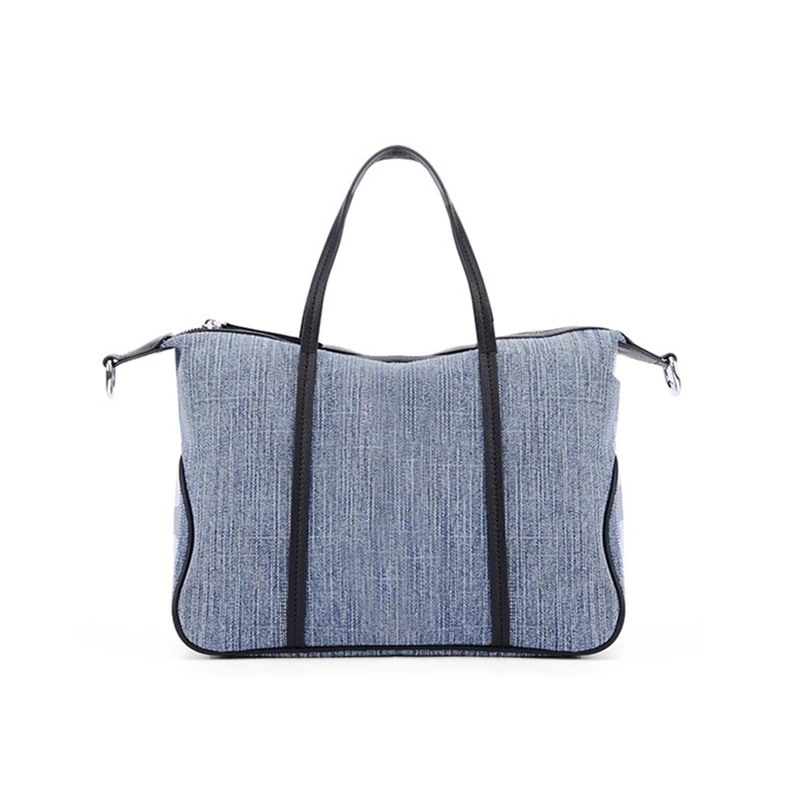 Nesitu Blue Green Vintage Canvas Genuine Leather Women Handbag Briefcase Portfolio Shoulder Messenger Bag Tote M1684