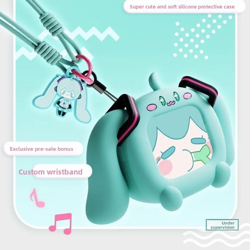 Słuchawki bezprzewodowe Bluetooth Kawaii Hatsune Miku Cartoon z małym ekranem dotykowym, miękkie etui w zestawie, super urocze akcesoria, uroczy prezent.