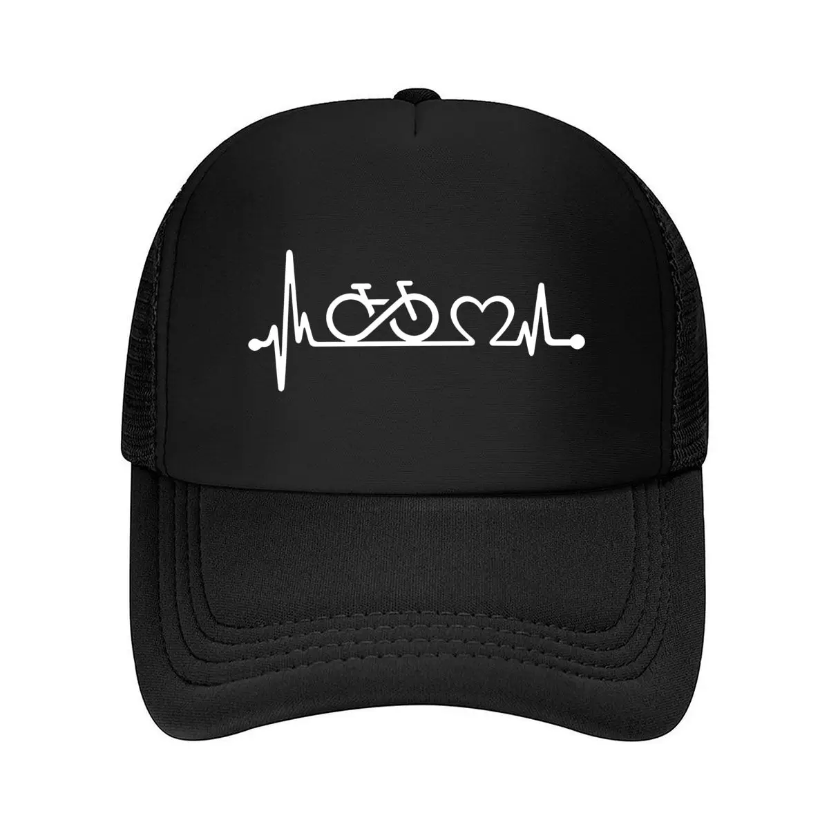 Heartbeat & Bicycle Graphic Hat, Breathable Six-Panel Design, Machine Washable for Cycling, Gym, Eve 2026 Mesh Baseball Cap